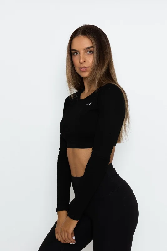 Essential Long Sleeve Crop - Black